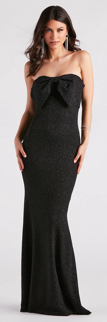Alissa Bow-Front Glitter Knit Mermaid Dress