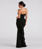 Celebrate in style with the Breanne Strapless Ruffled Back Mermaid Dress, a black formal wedding guest dress featuring an elegant silhouette and luxe details, perfect for a black-tie celebration.