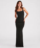 The Evania Formal Lace-Up Mermaid Dress is an elegant black formal dress in a rich seasonal color and with unique design accents that make dressing up for winter parties, holiday balls, or festive gatherings effortless!