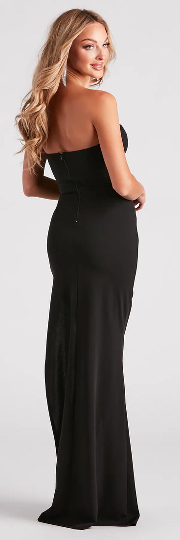 Alayna Formal Crepe Lace Slit Long Dress