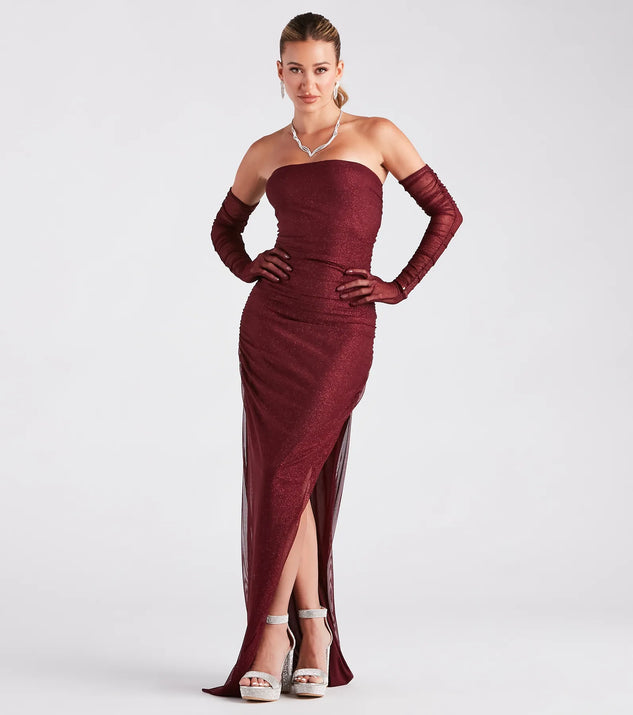 Viola Formal Glitter Long Dress With Gloves | Windsor Viola Formal Glitter Long Dress With Gloves | Windsor
