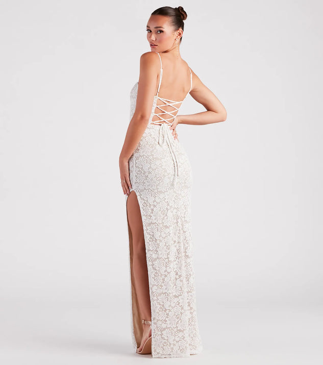 Daphne Formal Lace Slit Long Dress Windsor - Main Image