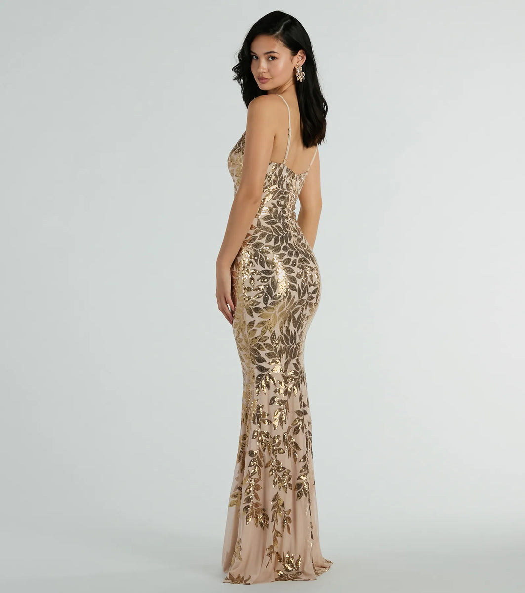 Leaf Print V-Neck Mermaid Dress main image 0