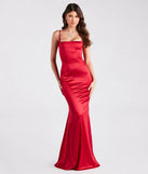 The Erin Formal Satin Mermaid Long Dress is an elegant red formal dress in a rich seasonal color and with unique design accents that make dressing up for winter parties, holiday balls, or festive gatherings effortless!