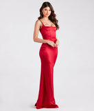The Erin Formal Satin Mermaid Long Dress is an elegant red formal dress in a rich seasonal color and with unique design accents that make dressing up for winter parties, holiday balls, or festive gatherings effortless!