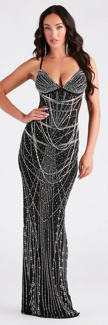 Ciara Iridescent Rhinestone Draped Formal Dress