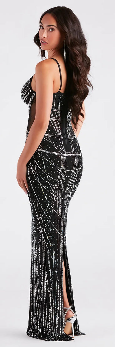 Ciara Iridescent Rhinestone Draped Formal Dress