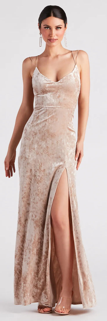 Samaria Formal Crushed Velvet Long Dress