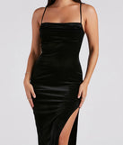 Whether it's the color or silhouette of the Mel Glitter Velvet High Slit Formal Dress, this black bridesmaid dress is a gorgeous pick for a maid-of-honor or to create a bridal party look ready to celebrate!