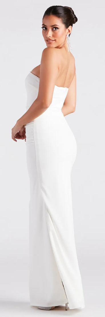 Carla Formal Crepe Strapless Faux Pearl Dress