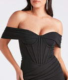 Whether it's the color or silhouette of the Marleen Formal Crepe Corset Off-The-Shoulder Dress, this black bridesmaid dress is a gorgeous pick for a maid-of-honor or to create a bridal party look ready to celebrate!