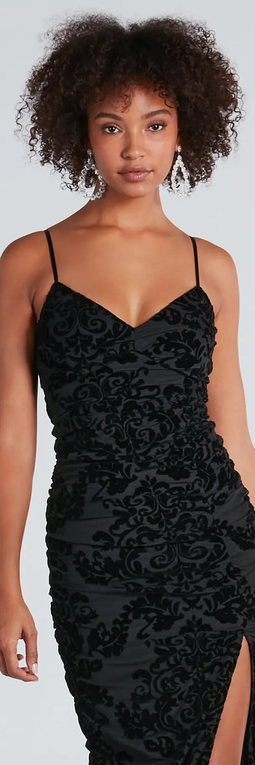 Paxton Formal Flocked Velvet Ruched Dress