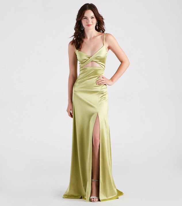 Maisy Cutout High Slit Satin Formal Dress | Windsor Maisy Cutout High Slit Satin Formal Dress | Windsor