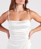 Turn heads at Prom 2025 in this white prom dress, where statement-making details meet the iconic style of the Mayra Formal Satin Slit Long Dress.