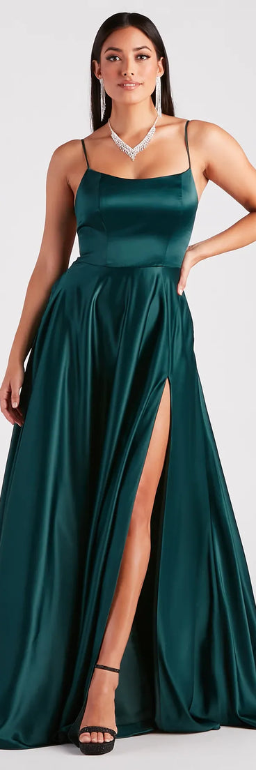 Rylan High Slit A-Line Satin Formal Dress