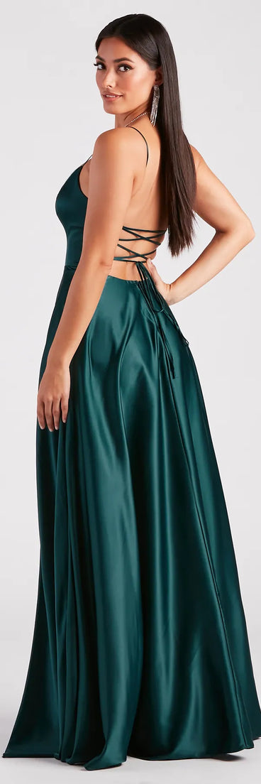 Rylan High Slit A-Line Satin Formal Dress