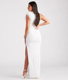 You'll look stunning in the Patricia Formal Crepe Marabou Long Dress, a white formal dress designed to create an effortless yet standout look as women's formal holiday attire, work party outfit, or NYE dress.