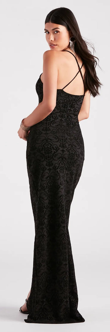 Gretchen Formal Flocked Velvet Wrap Dress