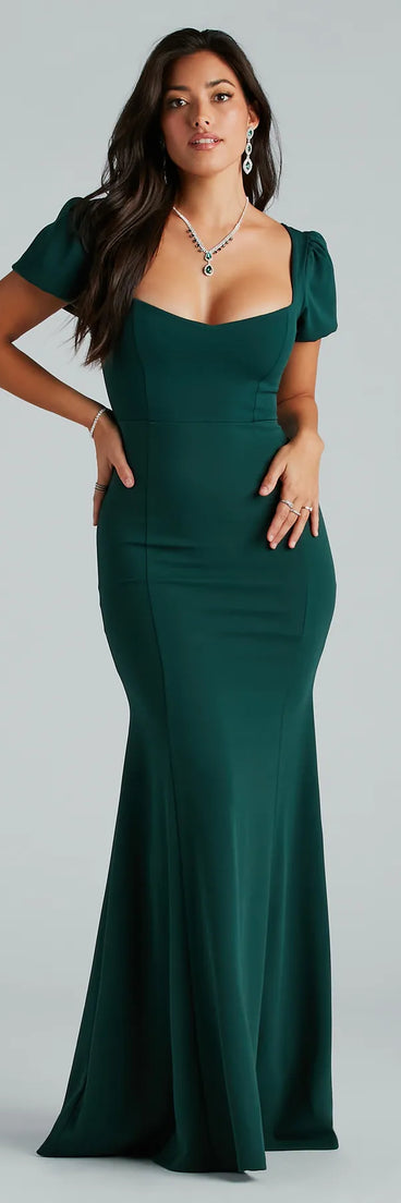 Marcie Formal Crepe Short Sleeve Mermaid Dress