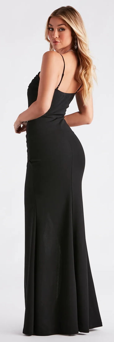 You'll feel stylish and confident in the Heather Formal Crepe Mermaid Long Dress as your Winter Formal Dress to stand out at your dance or event.