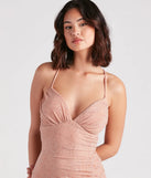 Revamp your 2025 wardrobe with this chic addition, the Rosalyn Ruched Glitter Knit High Slit Formal Dress in nude, perfect for elevating your style in the new year.