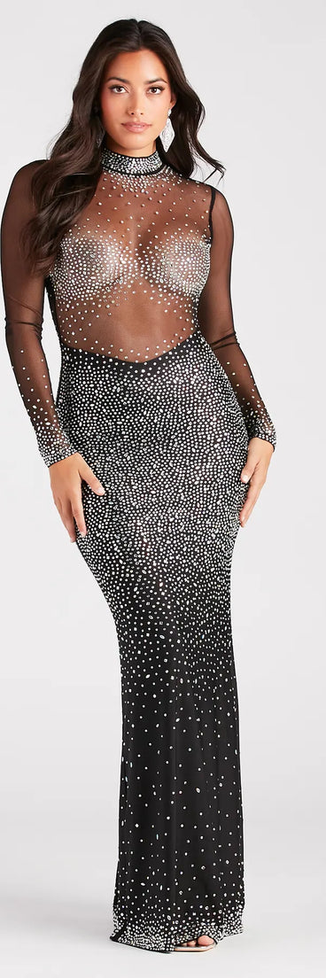 Milana Iridescent Rhinestone Sheer Mesh Formal Dress