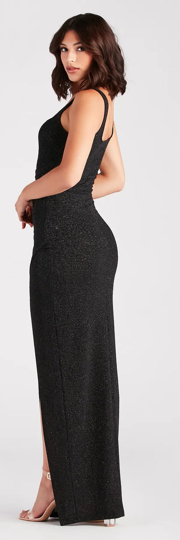 Sheryl Formal Glitter Wrap Slit Long Dress
