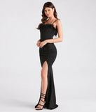 Make a bold statement in the Lara Marabou Feather Crepe Mermaid Dress in black, the perfect spring dress for weddings, cocktail hours, nights out, and/or seasonal celebrations.