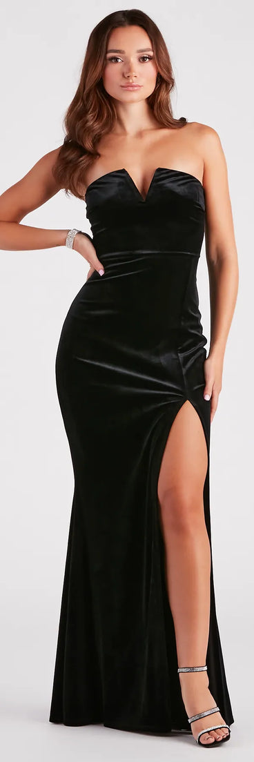 Thalia Formal Velvet High Slit Mermaid Dress