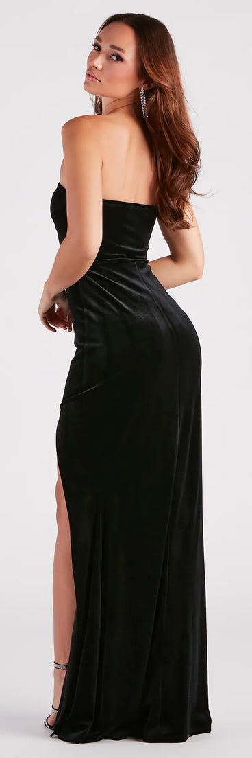 Thalia Formal Velvet High Slit Mermaid Dress