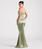 Celebrate in style with the Priscilla Formal Satin Strapless Mermaid Dress, a sage green formal wedding guest dress featuring an elegant silhouette and luxe details, perfect for a black-tie celebration.