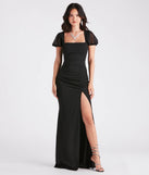 Zoie Formal Crepe Puff Sleeve Mermaid Dress