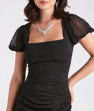 Zoie Formal Crepe Puff Sleeve Mermaid Dress