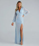 Turn heads in the beaming Mona Formal Sequin Long Sleeve Mermaid Dress, a stunning light blue sequin dress designed to add sparkle and elegance to your next night out or special occasion.