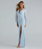 The Mona Formal Sequin Long Sleeve Mermaid Dress is a dazzling light blue sequin dress, perfect for making a bold entrance at any event, from cocktail parties to formal celebrations.