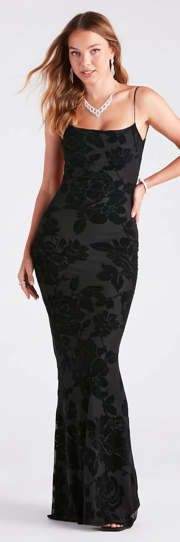 Ramona Formal Velvet Rose Strappy Mermaid Dress