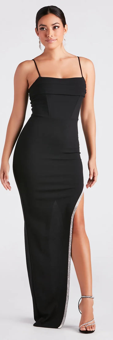 Jacie Formal Crepe Rhinestone Long Dress