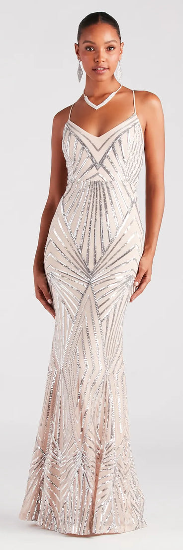 Angelina Formal Lace-Up Sequin Mermaid Dress