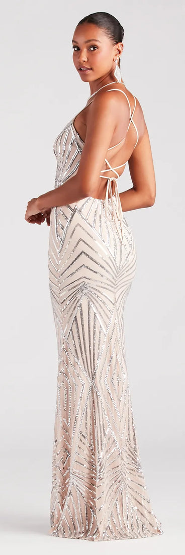 Angelina Formal Lace-Up Sequin Mermaid Dress