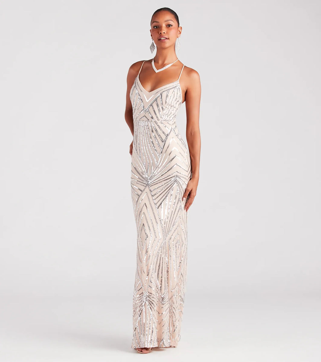 Turquoise Sequin Lace-Up Back Mermaid Long Formal Dress with Slit