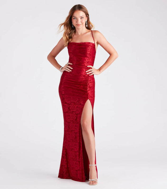 Windsor Kehlani Formal Floral Lace Slit Mermaid Dress in Brown | Size: XL | Knit Fabric/Mesh Fabric/Mesh Fabric Windsor Kehlani Formal Floral Lace Slit Mermaid Dress in Brown | Size: XL | Knit Fabric/Mesh Fabric/Mesh Fabric