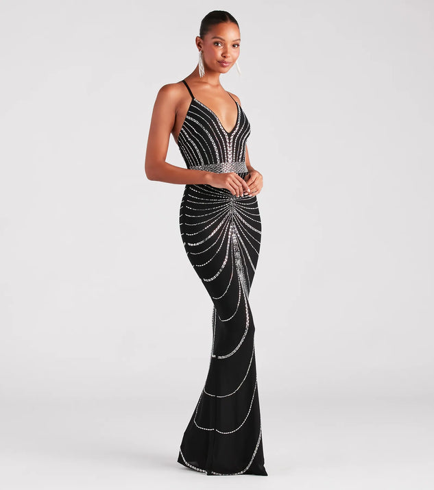 chinese dress ladies Cressida Rhinestone Mesh Maxi Dress