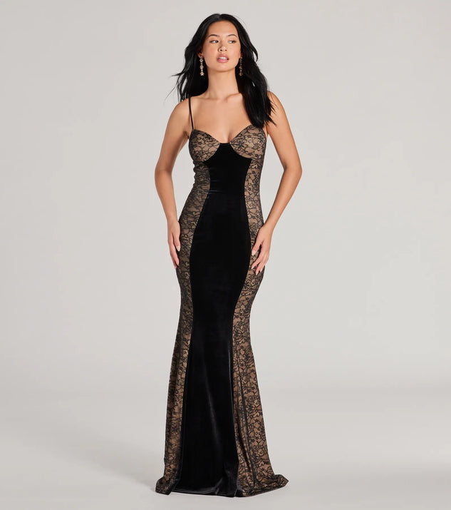 Dahlia V-Neck Mermaid Lace Velvet Formal Dress | Windsor