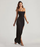 Make a bold statement in the Amirah Formal Glitter Cowl Neck Column Dress in black, the perfect summer dress for weddings, cocktail hours, nights out, and/or seasonal celebrations.