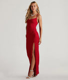 Make a bold statement in the Amirah Formal Glitter Cowl Neck Column Dress in red, the perfect spring dress for weddings, cocktail hours, nights out, and/or seasonal celebrations.