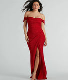 Own every entrance in the Airlie Formal Glitter Off-The-Shoulder Dress, a red party dress perfect for milestone birthdays and grad parties, or dancing through summer nights and unforgettable bachelorette celebrations.