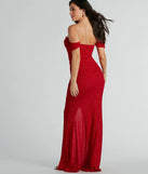Own every entrance in the Airlie Formal Glitter Off-The-Shoulder Dress, a red party dress perfect for milestone birthdays and grad parties, or dancing through summer nights and unforgettable bachelorette celebrations.