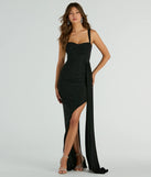 You'll be the best dressed in the Carolyn Cowl Neck Glitter Formal Dress With Train as your summer formal dress with unique details from Windsor.