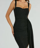 Make the big day unforgettable with the Carolyn Cowl Neck Glitter Formal Dress With Train, a gorgeous black bridesmaid dress that balances elegance and affordability.