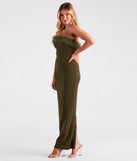 Monica Formal Crepe Strapless Feather Dress